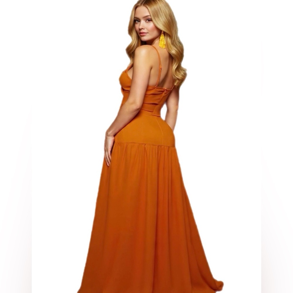 Rust Orange Bow Front Maxi Dress - Picture 2 of 3